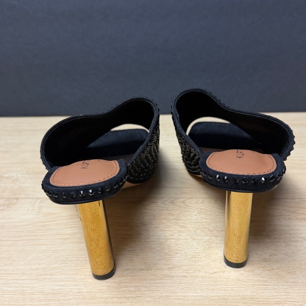 Kurt Geiger London Crystal Mule Heels Black Gold Heel - Picture 8 of 13